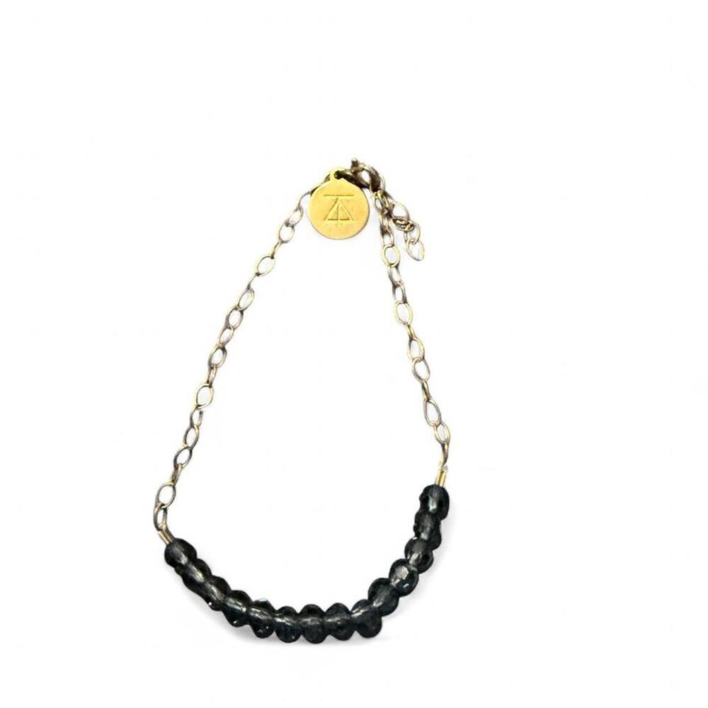 Gold Chain Bracelet Faceted blue Gemstone Beads Dainty Stacking